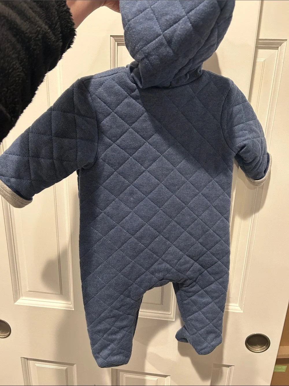 Little Me Quilted Hooded Heather Navy Baby One-Piece